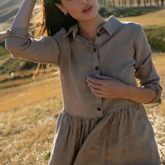 chinese dress ladies White Evita Linen Draped Dress main image 0
